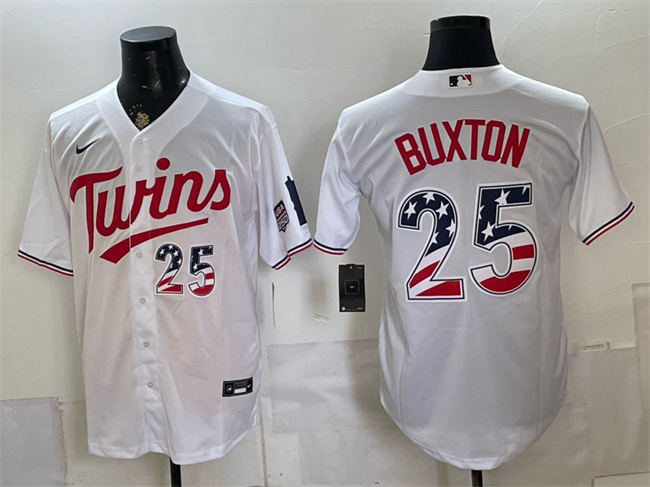 Men's Minnesota Twins #25 Byron Buxton White 2026 USA 250 Fourth of July Stitched Baseball Jersey